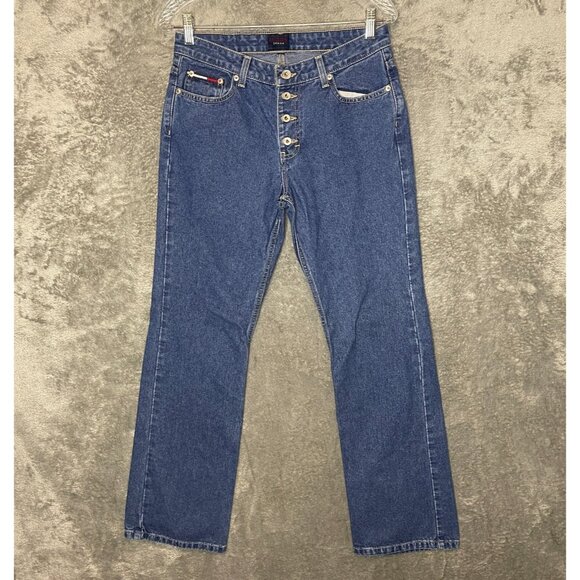 Vtg Tommy Jeans Women Classic 90s Logo Retro Bootcut Button Fly Denim Jean 9* - Picture 1 of 10